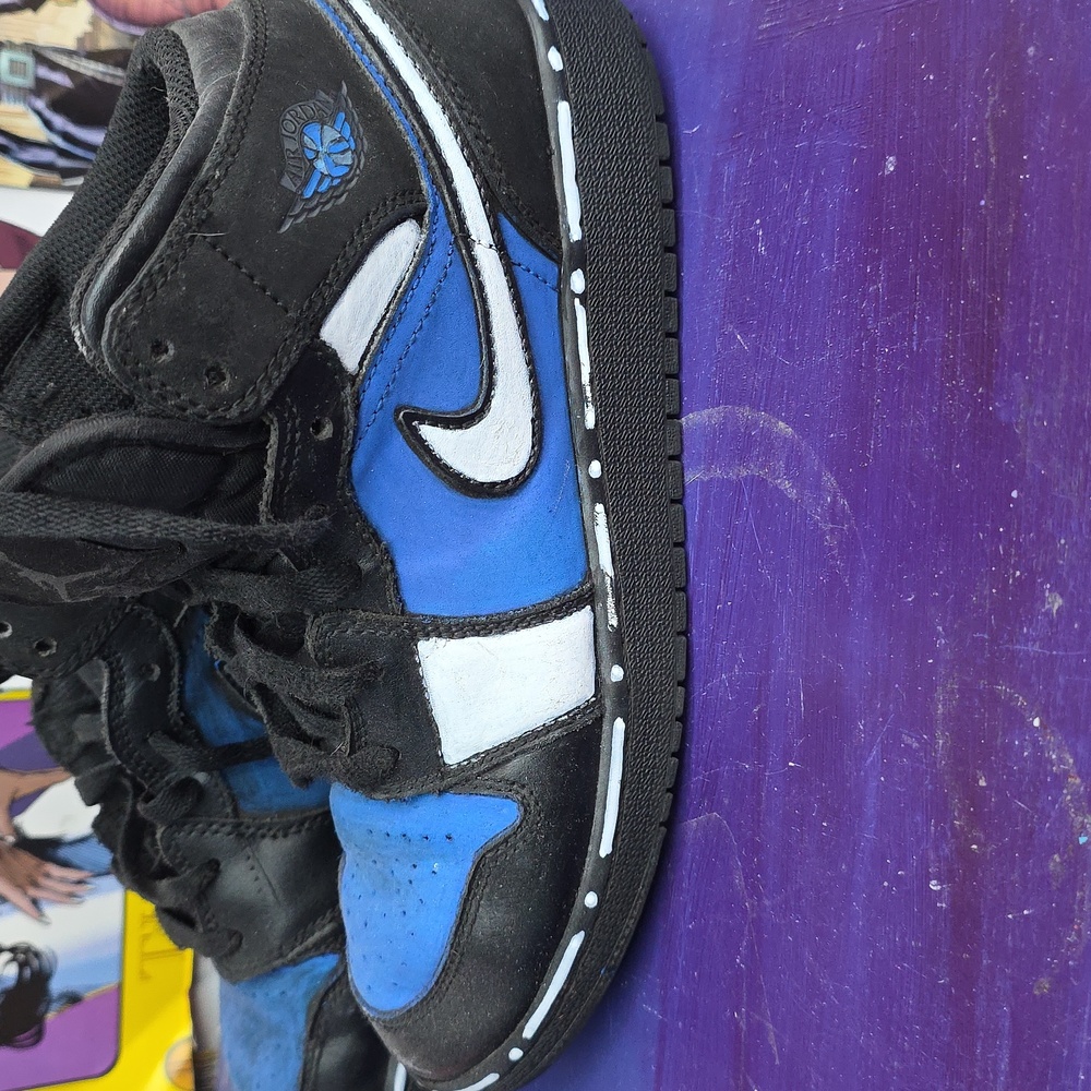 Nike Jordan 1 Kids' Black and Blue Sneakers Custom Painted 5Y